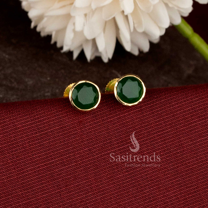 Round Stud Micro Gold Plated Earrings featuring a simple and elegant design suitable for office wear and everyday styling - Sasitrends