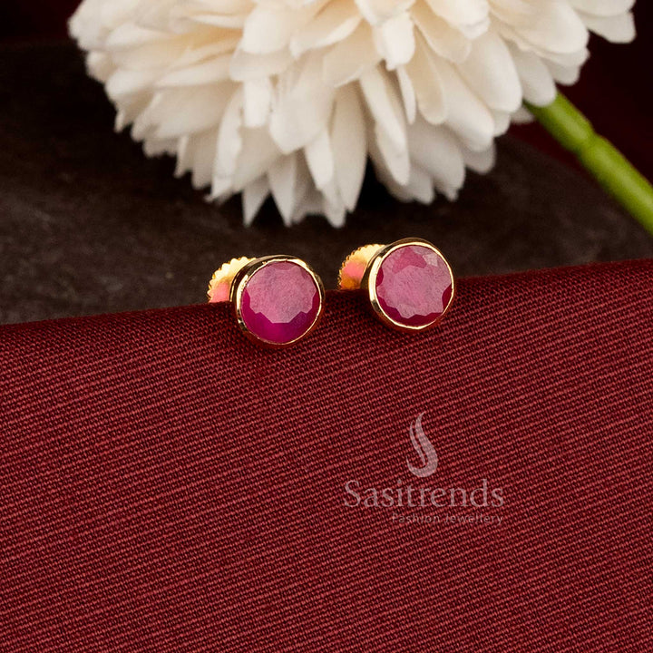 Round Stud Micro Gold Plated Earrings featuring a simple and elegant design suitable for office wear and everyday styling - Sasitrends