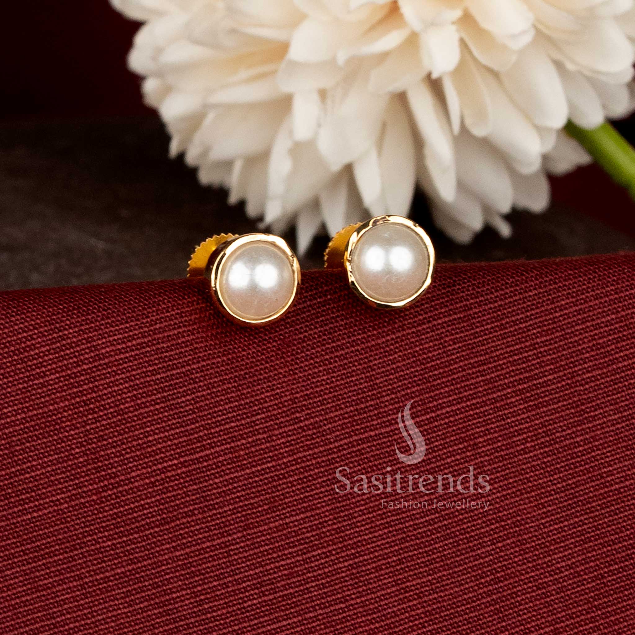 Round Stud Micro Gold Plated Earrings featuring a simple and elegant design suitable for office wear and everyday styling - Sasitrends