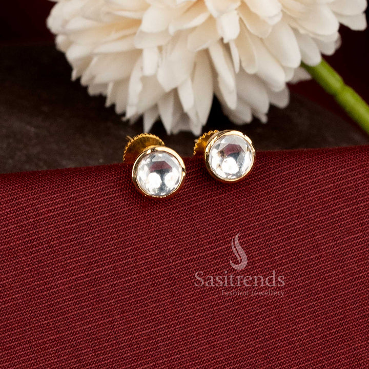 Round Stud Micro Gold Plated Earrings featuring a simple and elegant design suitable for office wear and everyday styling - Sasitrends