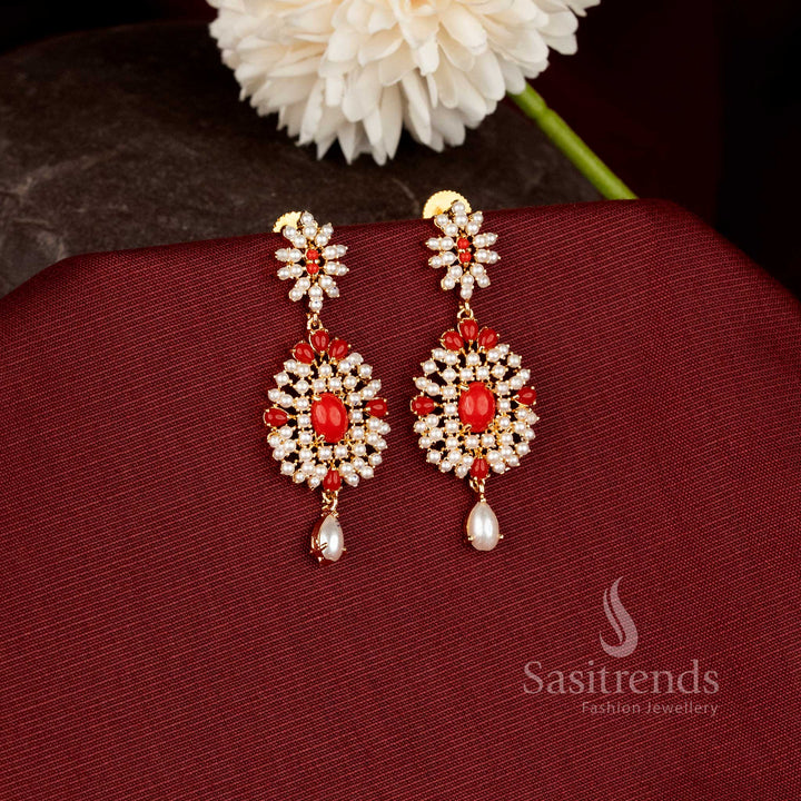 Royal Celestial Bloom Micro Gold Plated Floral Drop Earrings for Women - Sasitrends