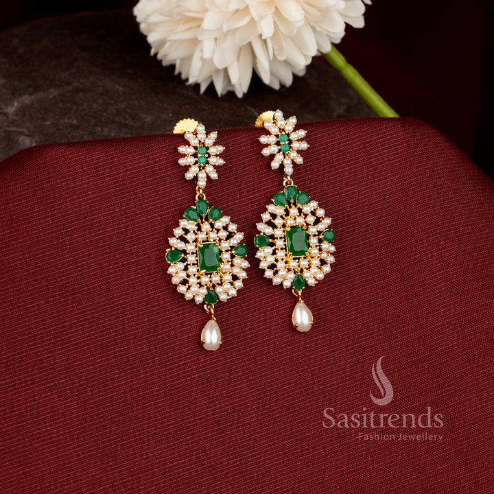 Traditional micro gold plated statement earrings showcasing a regal floral motif with premium craftsmanship and luxurious finish - Sasitrends.