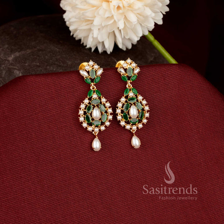 Traditional designer drop earrings showcasing intricate craftsmanship with luxurious micro gold plated finishing for special occasions - Sasitrends.