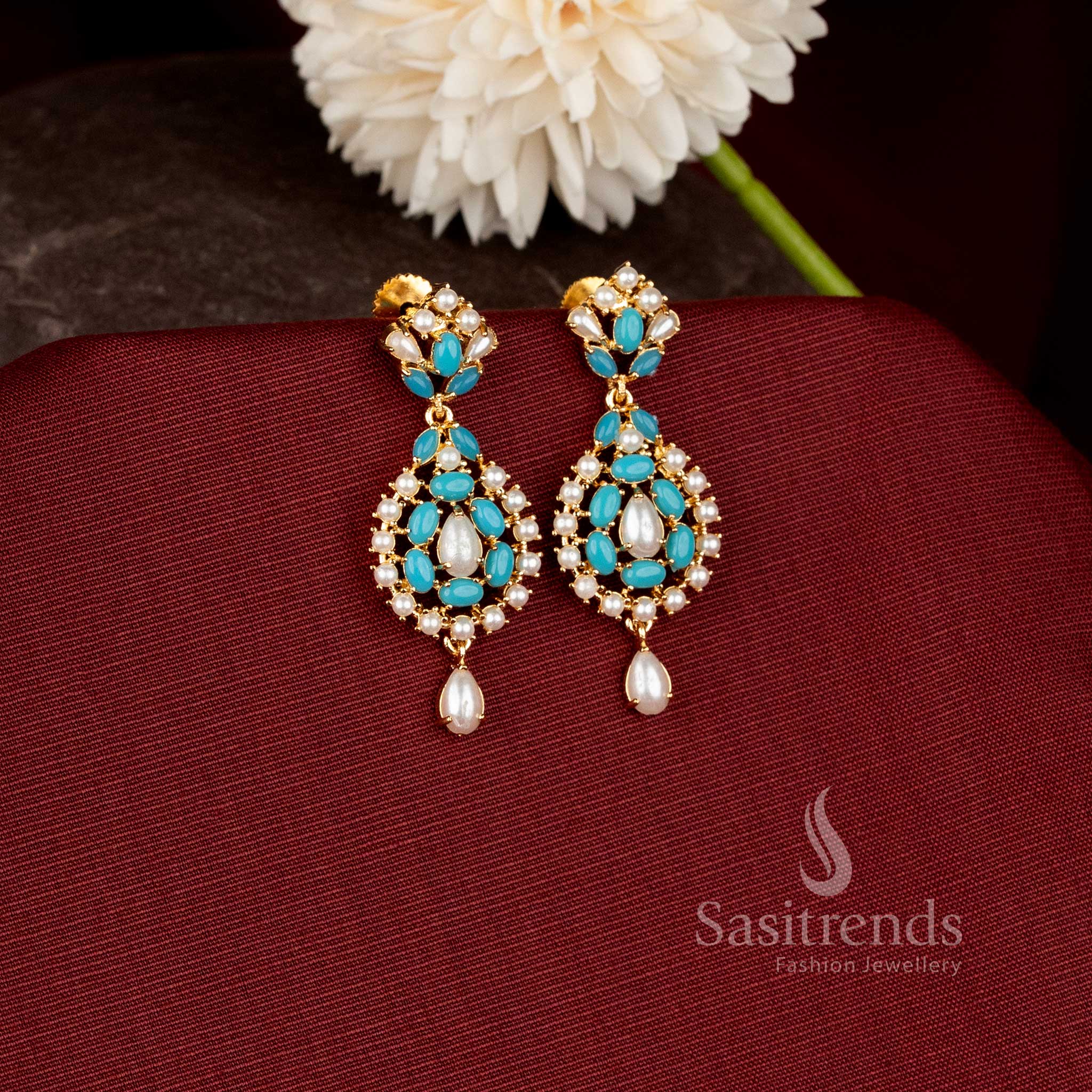 Elegant Imperial Teardrop earrings crafted with detailed ornamental patterns and timeless jewellery artistry for women - Sasitrends.