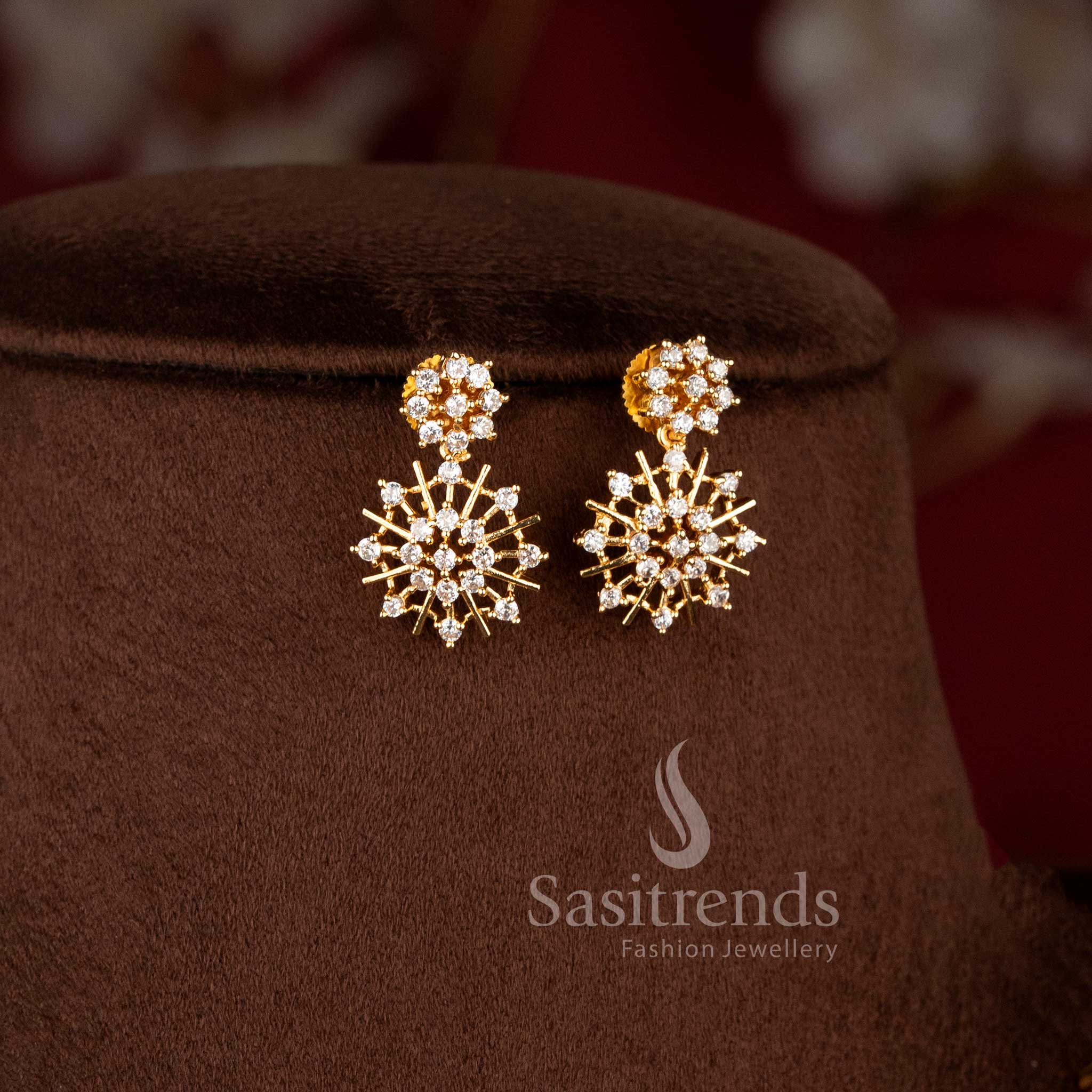 Snowflake Bloom American Diamond Micro Gold Plated Necklace Set - Sasitrends