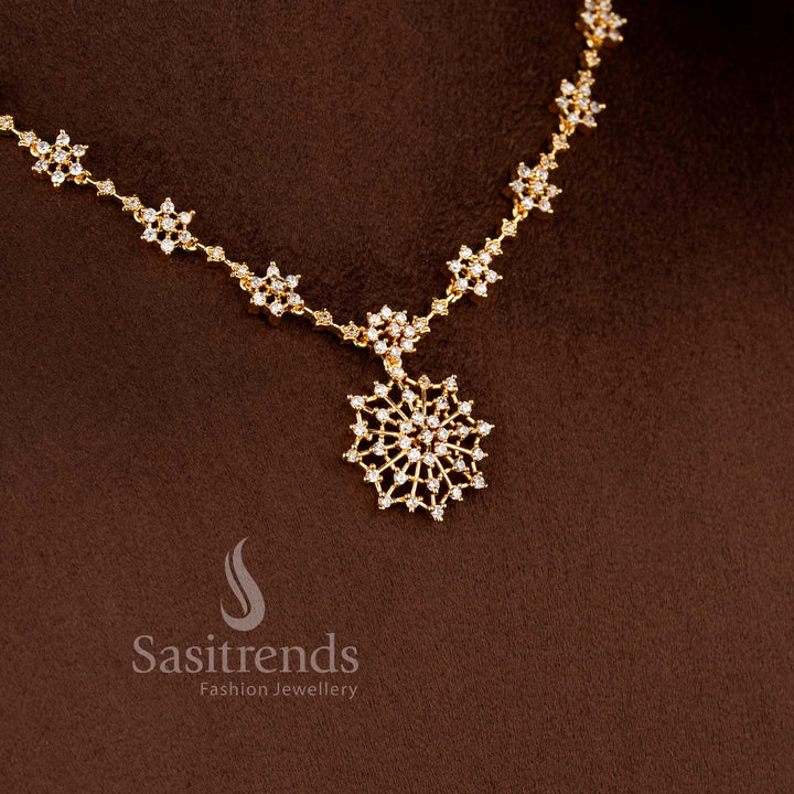 Snowflake Bloom American Diamond Micro Gold Plated Necklace Set - Sasitrends