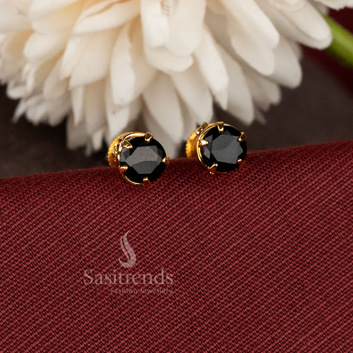 Elegant round stone micro gold plated earrings with guaranteed one gram finish - Sasitrends.