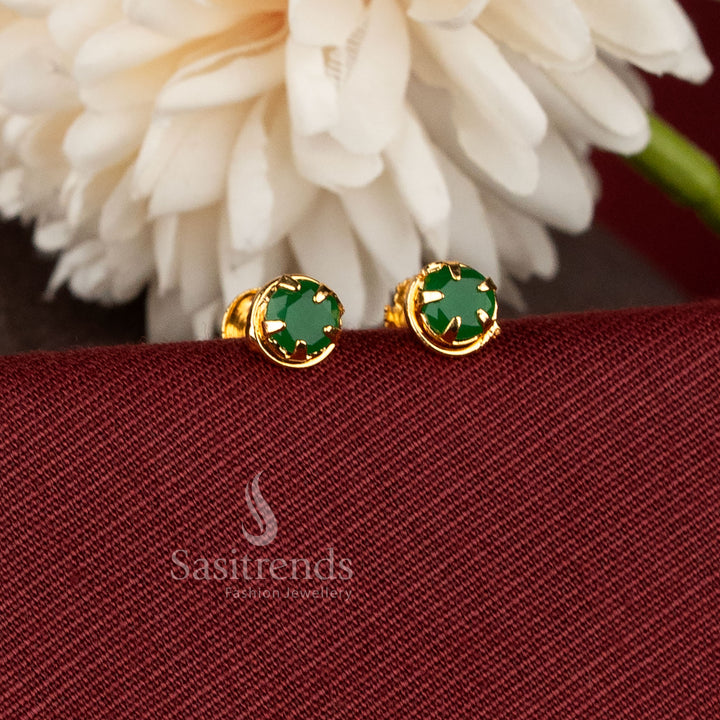 Traditional one gram micro gold plated round stud earrings for daily and office wear - Sasitrends.