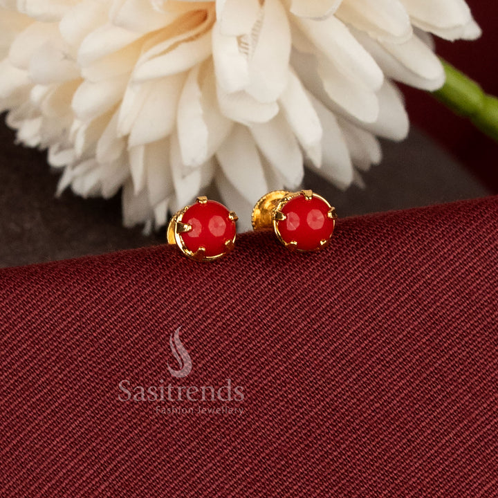 Radiant Round Stone Screw Back One Gram Micro Gold Plated Stud Earrings with 24K gold-like finish - Sasitrends.