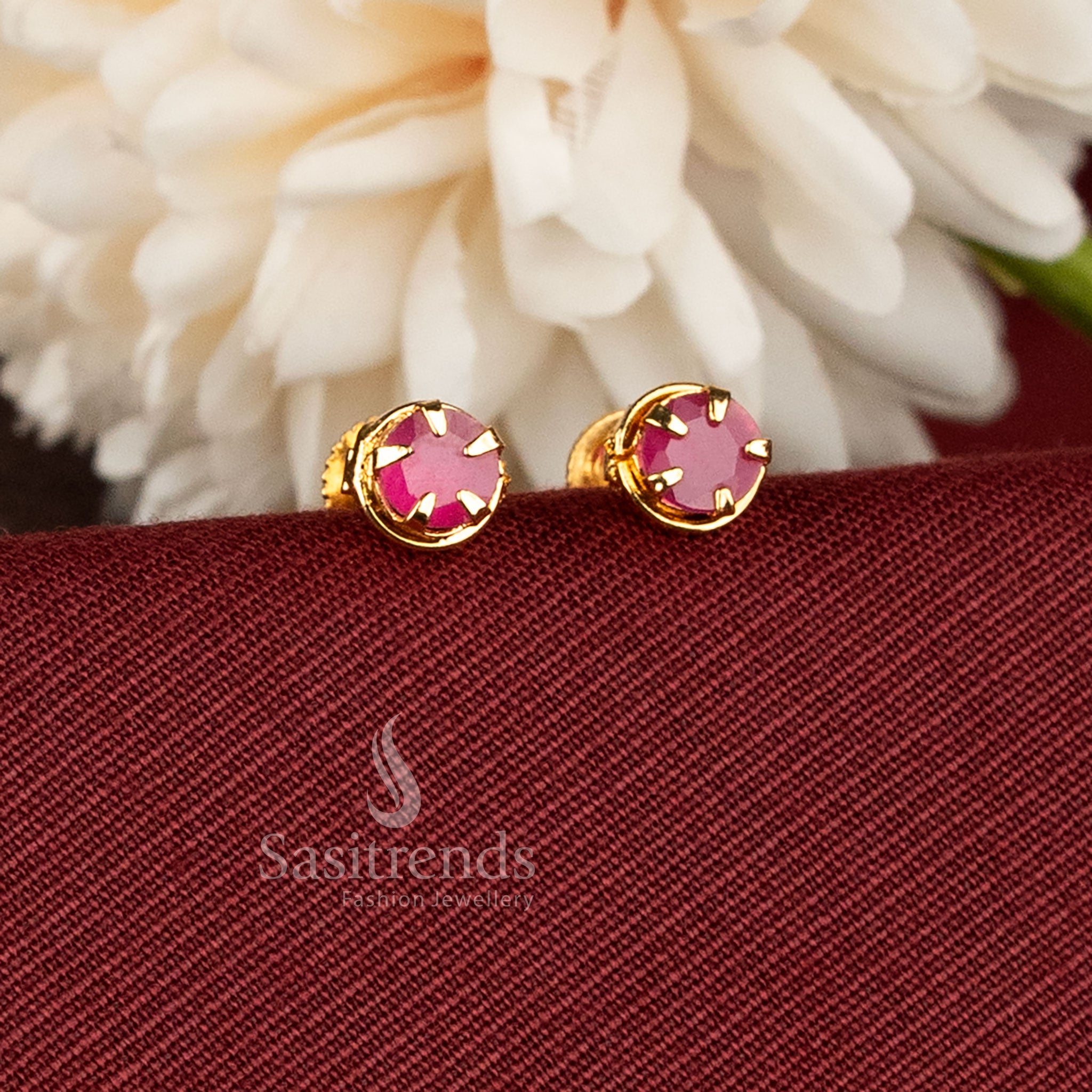 Traditional one gram micro gold plated round stud earrings for daily and office wear - Sasitrends.