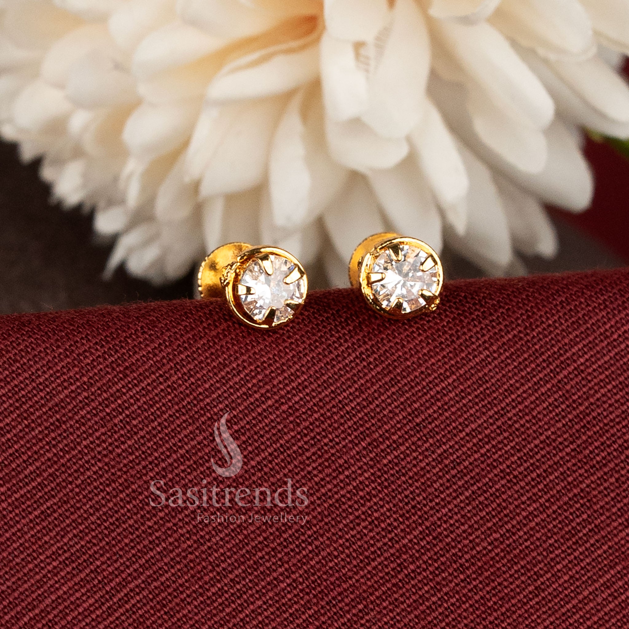 Elegant round stone micro gold plated earrings with guaranteed one gram finish - Sasitrends.