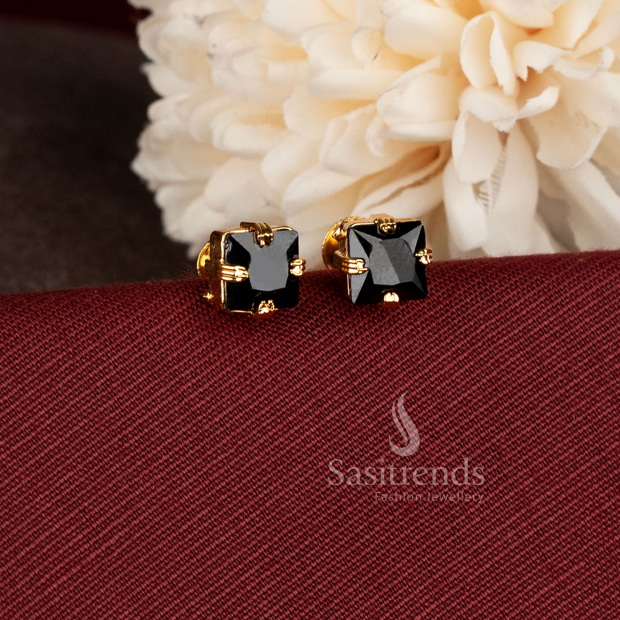 Elegant square stone stud earrings suitable for office wear, festive occasions, and daily styling - Sasitrends.
