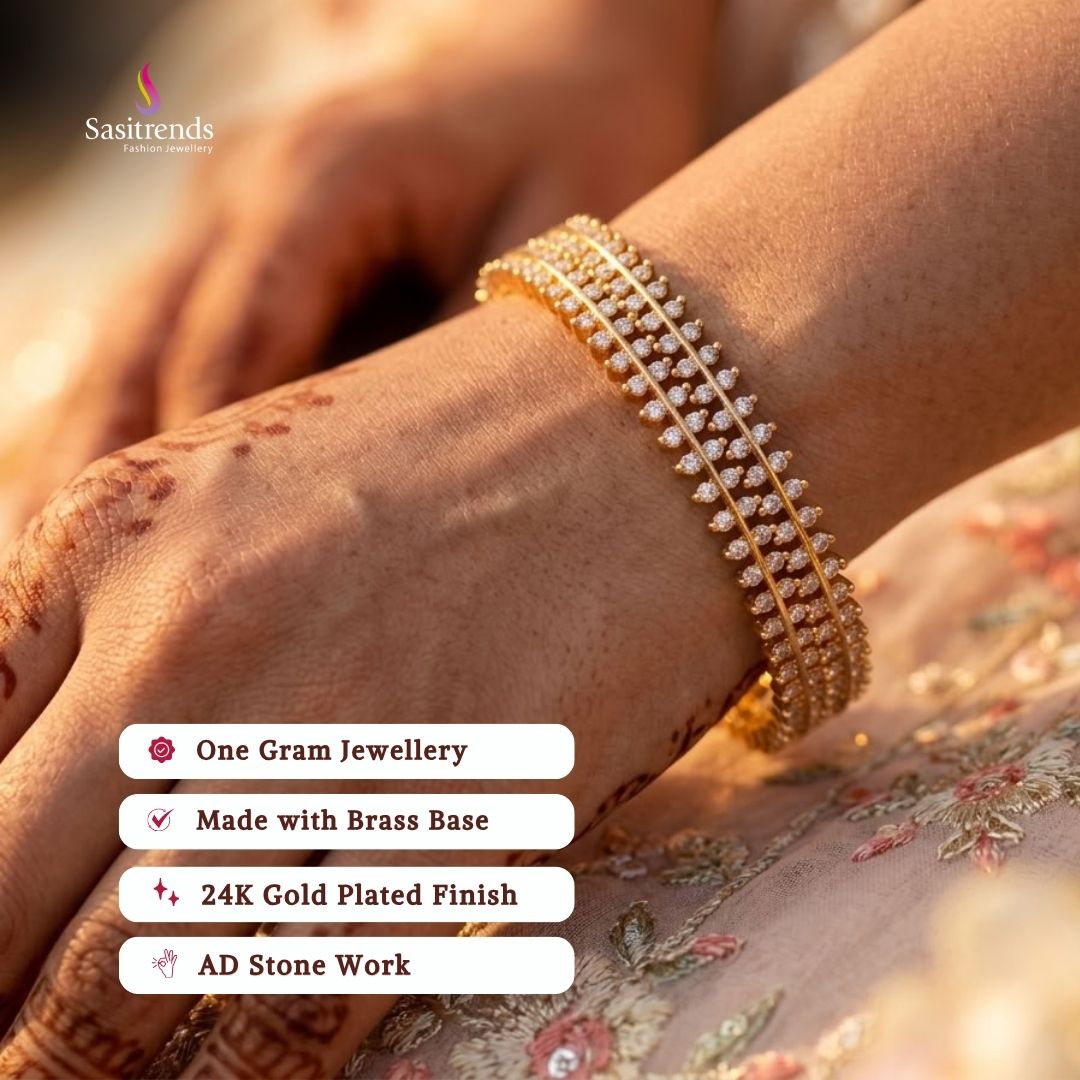Engagement wear micro gold plated AD stone bangles - Sasitrends