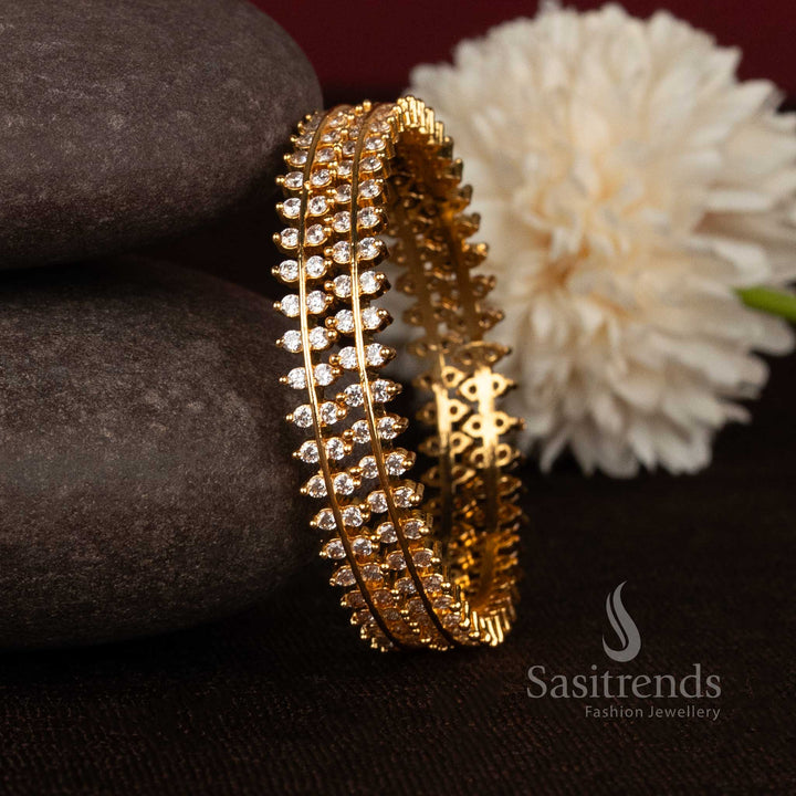 Royal Double Stone American Diamond one gram micro gold plated bangles with sparkling AD stone detailing - Sasitrends