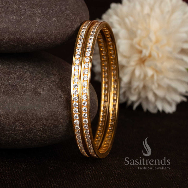 Elegant single stone American Diamond one gram micro gold plated bangle for women - Sasitrends 