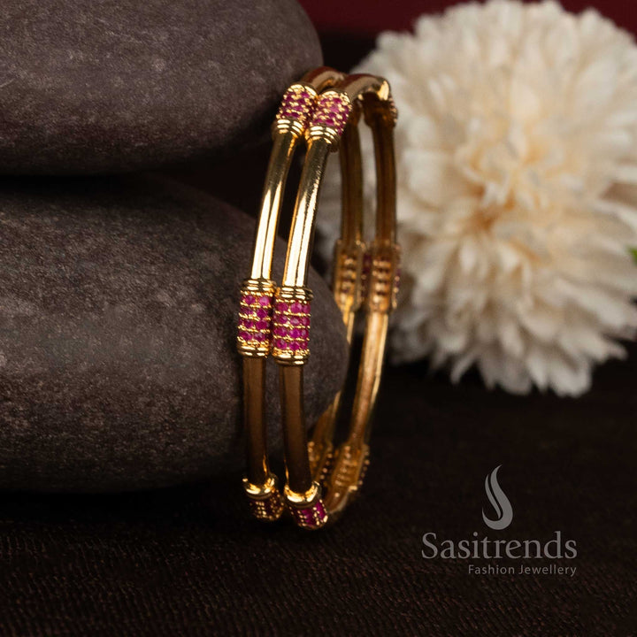 Guaranteed one gram jewellery bangles featuring signature barrel motif accents - Sasitrends