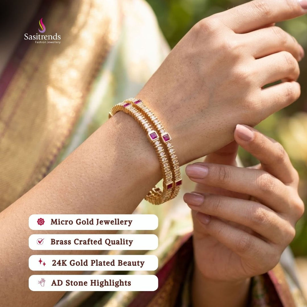 Engagement wear micro gold plated AD stone bangles - Sasitrends