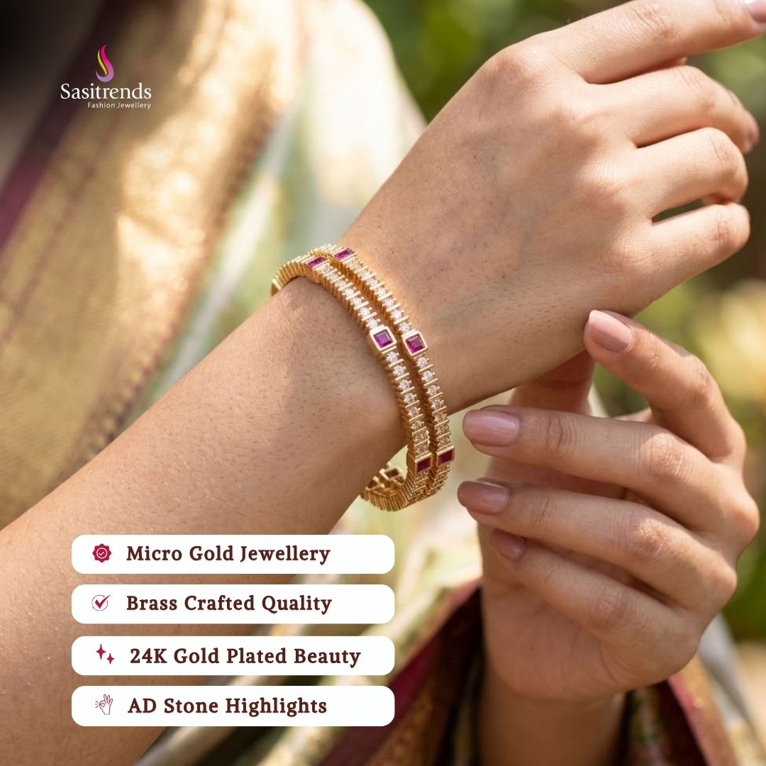 Engagement wear micro gold plated AD stone bangles - Sasitrends
