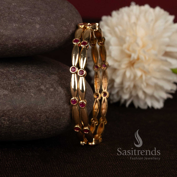 Royal Marquise Link micro gold plated bangle with elegant stone accent detailing - Sasitrends