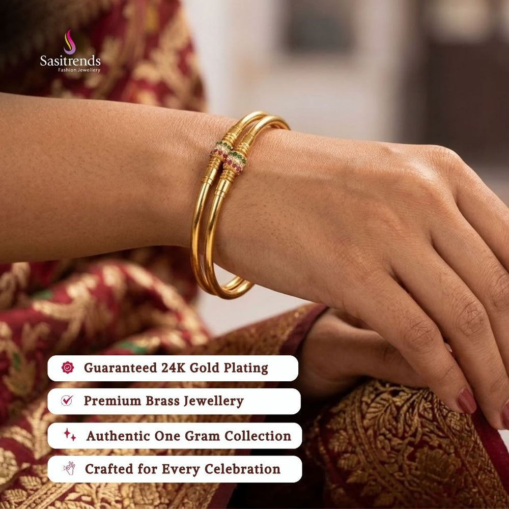 Engagement wear micro gold plated AD stone bangles - Sasitrends