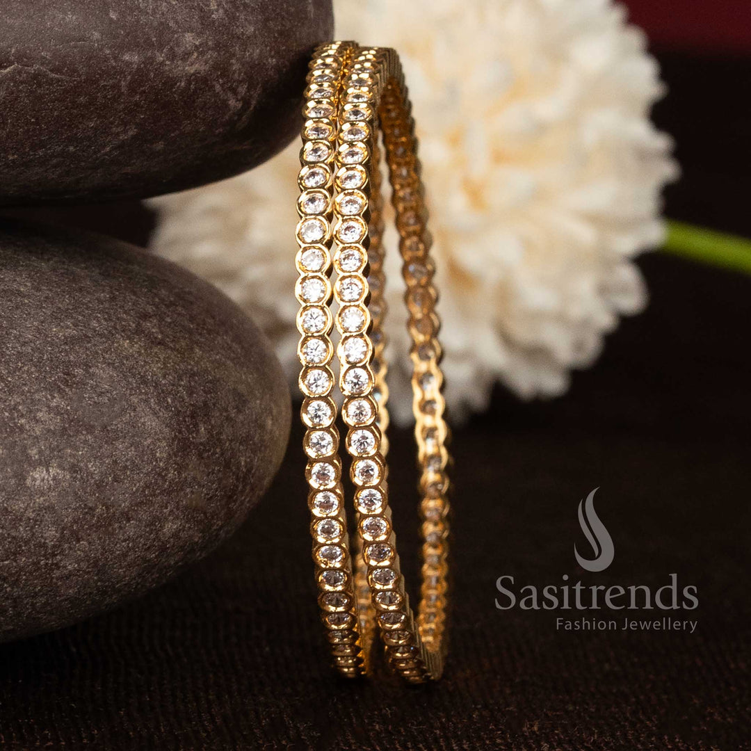 Elegant Sparkle One Gram Micro Gold Plated American Diamond Bangles with Rich 24K Real Gold Look Finish for Women - Sasitrends