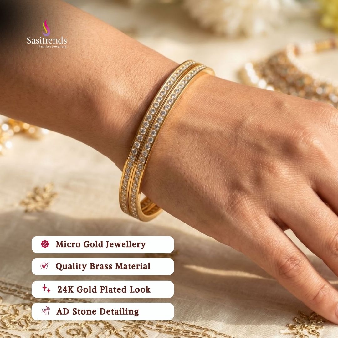 Engagement wear micro gold plated AD stone bangles - Sasitrends