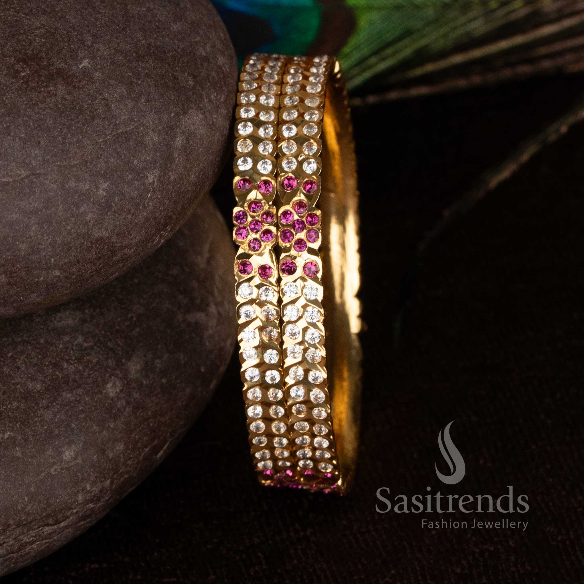 Guaranteed 24 Carat Impon Micro Gold Plated Bangles with sparkling American Diamond craftsmanship - Sasitrends