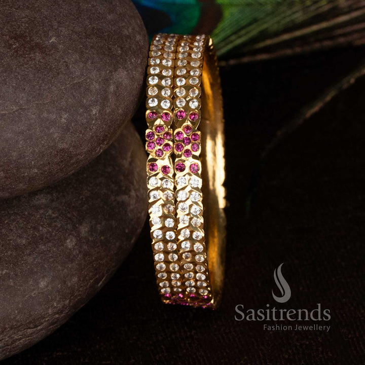 Guaranteed 24 Carat Impon Micro Gold Plated Bangles with sparkling American Diamond craftsmanship - Sasitrends