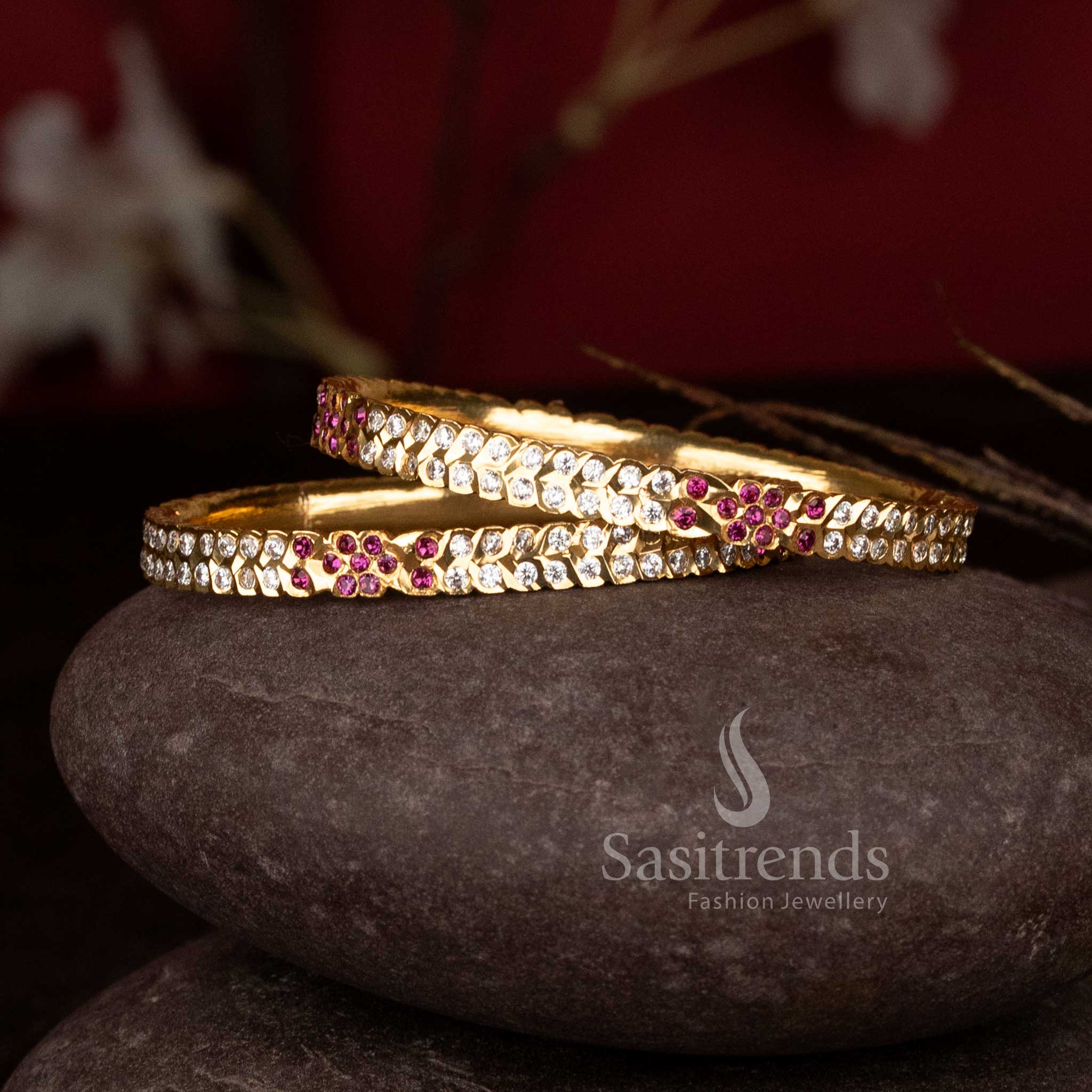 Guaranteed 24 Carat Impon Micro Gold Plated Bangles with sparkling American Diamond craftsmanship - Sasitrends