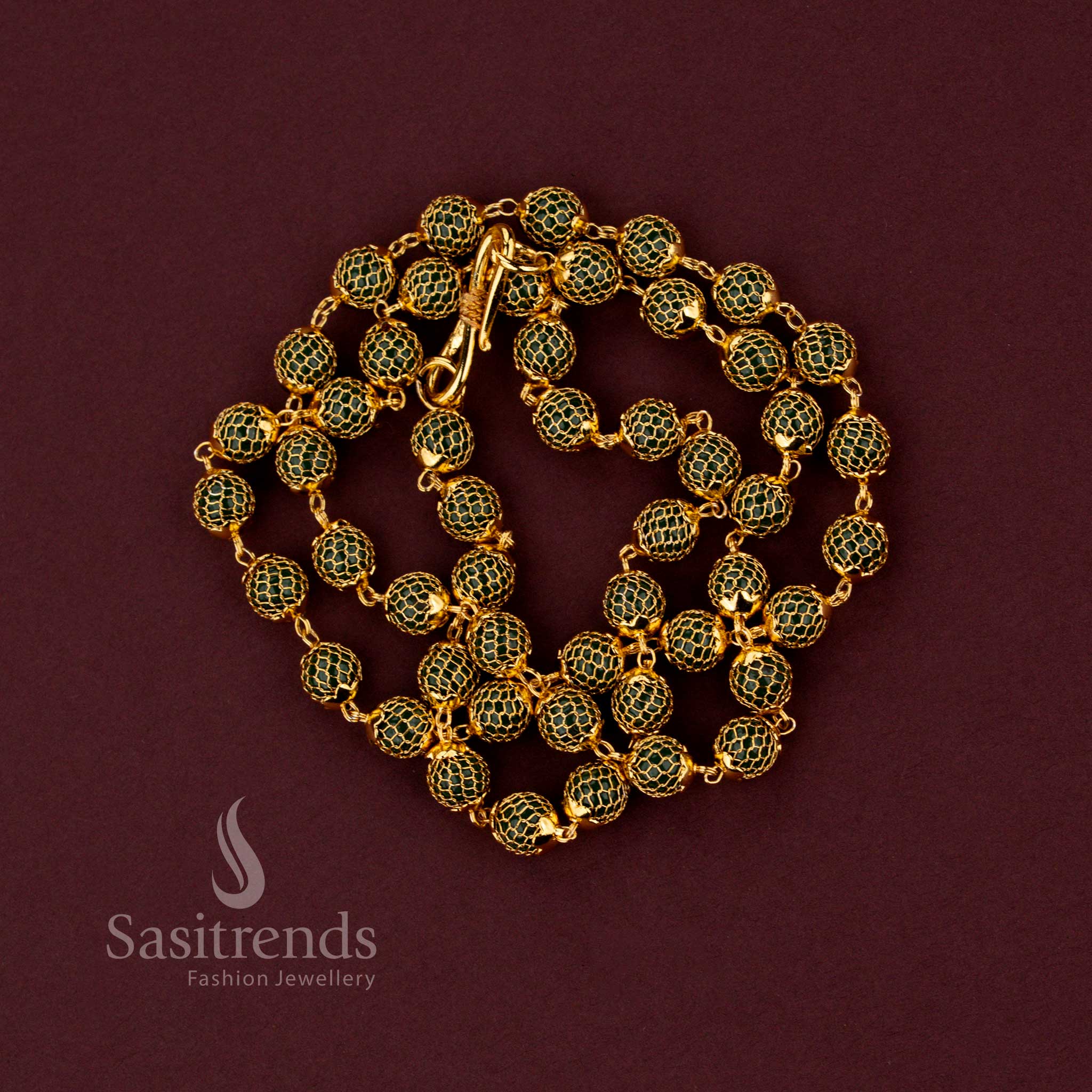 Grand mesh design micro gold plated round pearl chain necklace with luxurious gold-like finish for festive occasions - Sasitrends.