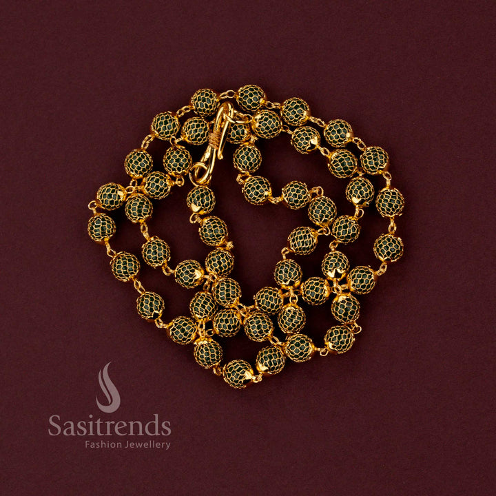 Grand mesh design micro gold plated round pearl chain necklace with luxurious gold-like finish for festive occasions - Sasitrends.