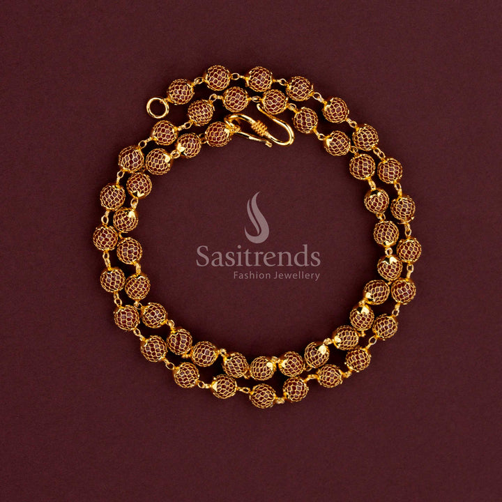 Traditional One Gram Micro Gold Plated Grand Mesh Round Pearl Chain Necklace featuring intricate craftsmanship and elegant traditional styling - Sasitrends.