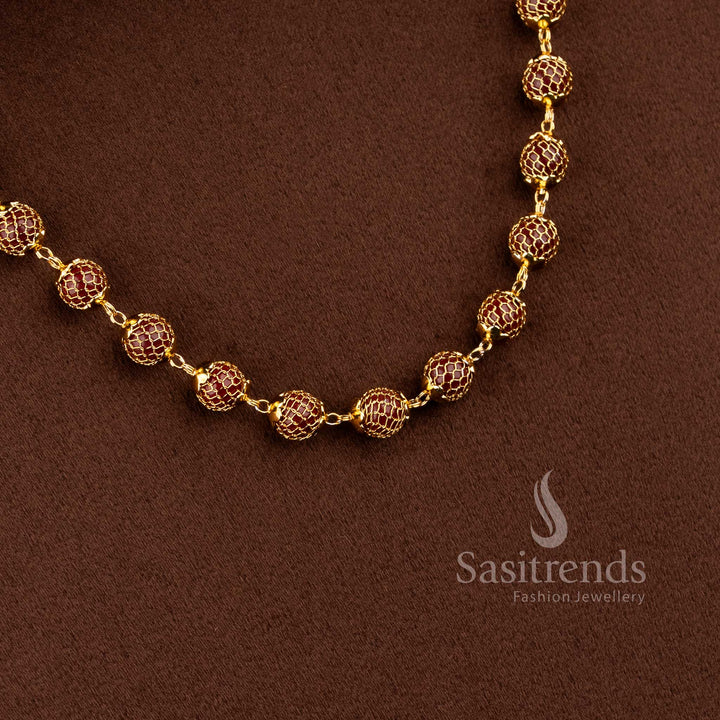 Traditional mesh chain necklace featuring a round pearl-accented pendant design - Sasitrends 