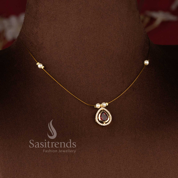 Traditional and festive wear AD necklace set with luxurious 24K micro gold plated finish - Sasitrends.