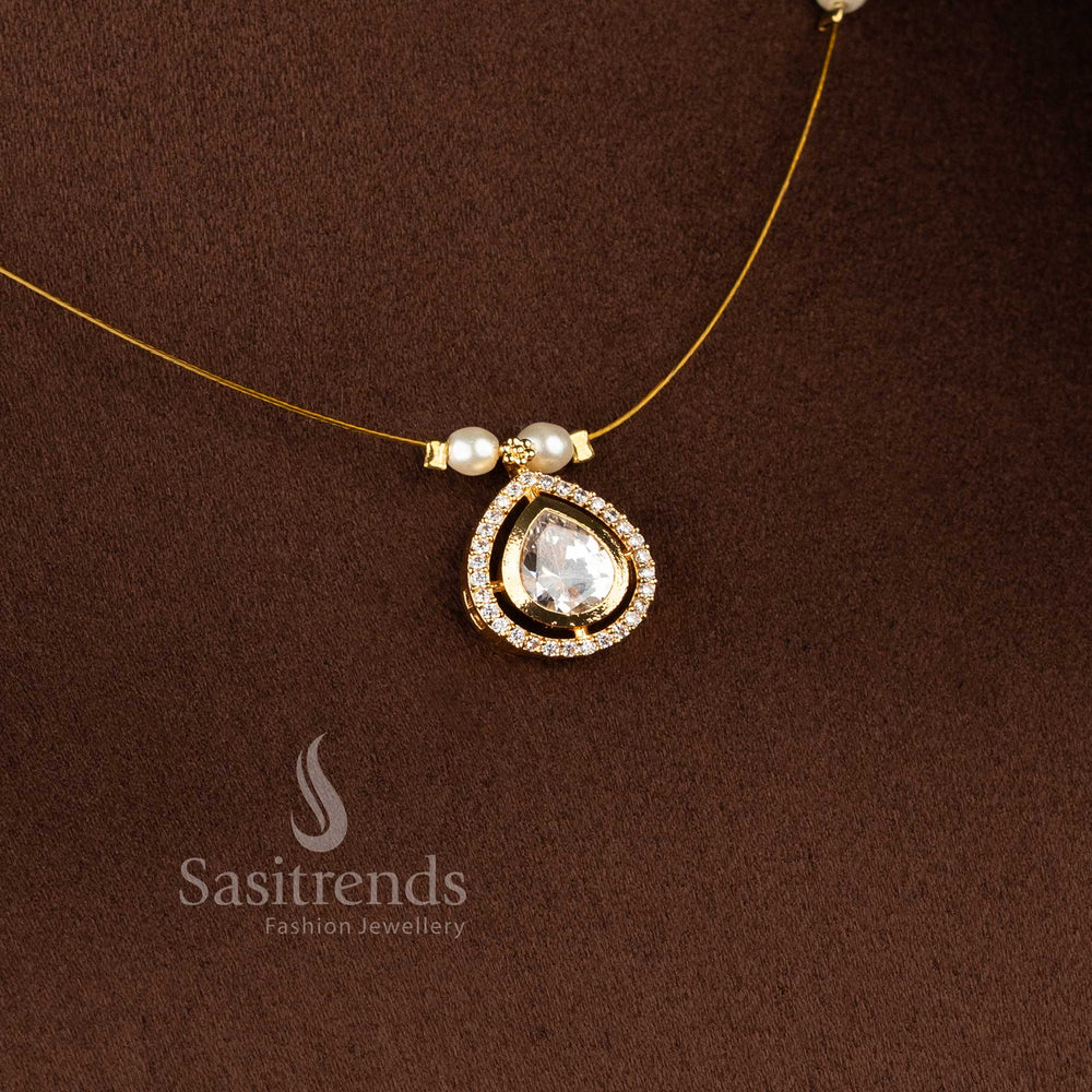 Traditional and festive wear AD necklace set with luxurious 24K micro gold plated finish - Sasitrends.