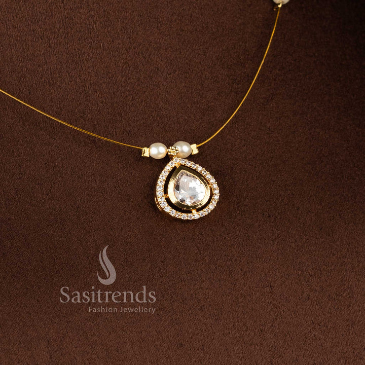 Traditional and festive wear AD necklace set with luxurious 24K micro gold plated finish - Sasitrends.