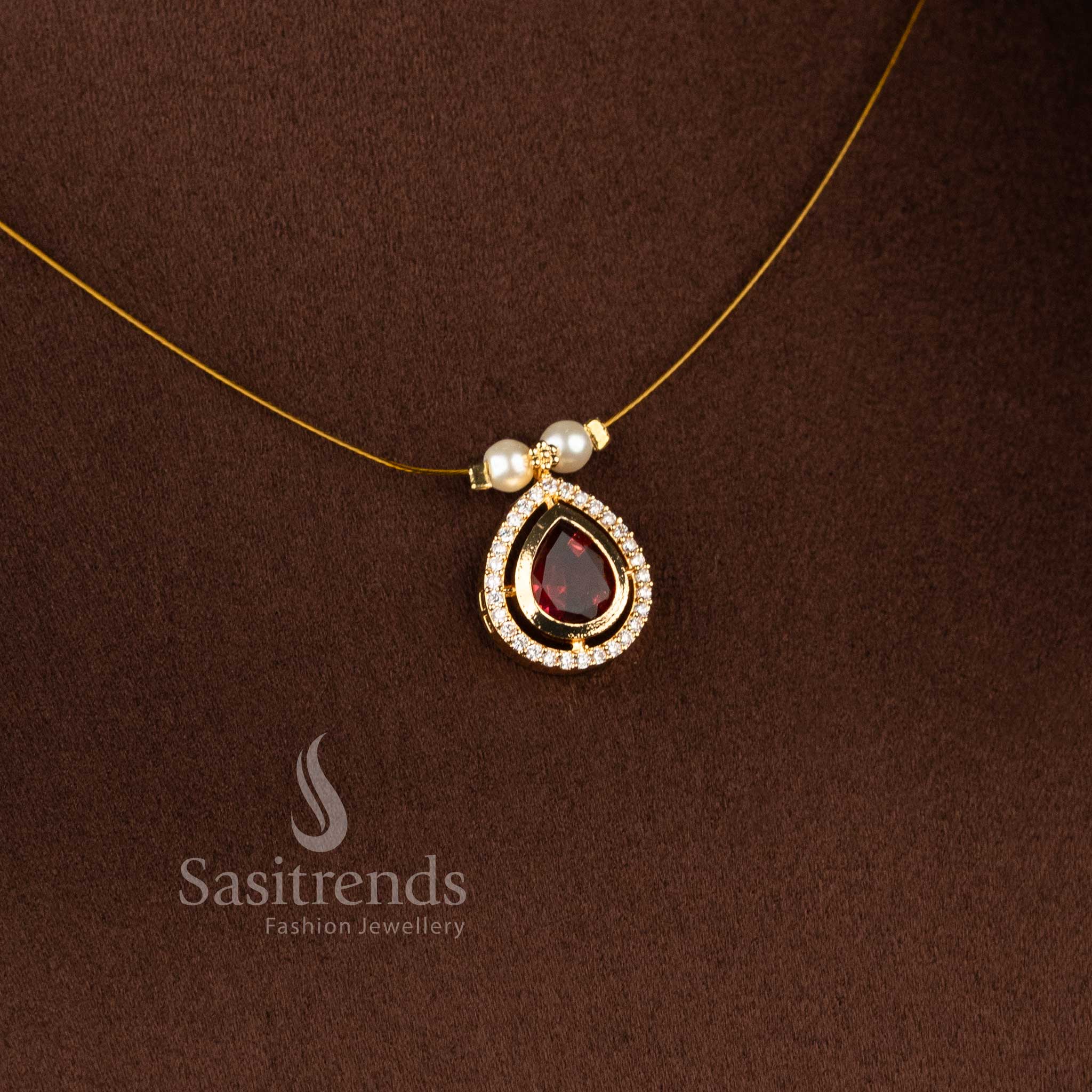Traditional and festive wear AD necklace set with luxurious 24K micro gold plated finish - Sasitrends.
