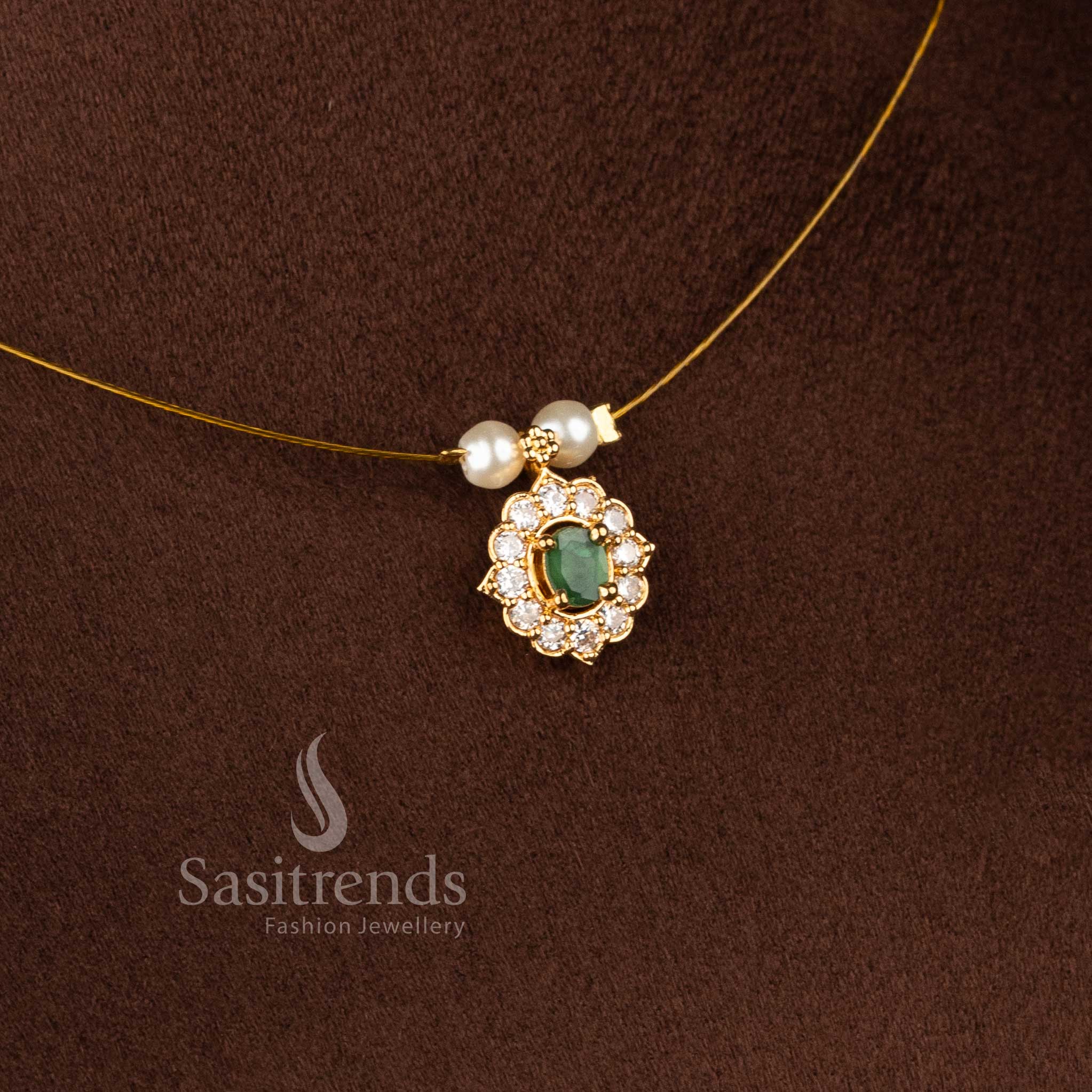 Traditional and festive wear AD necklace set with luxurious 24K micro gold plated finish - Sasitrends.