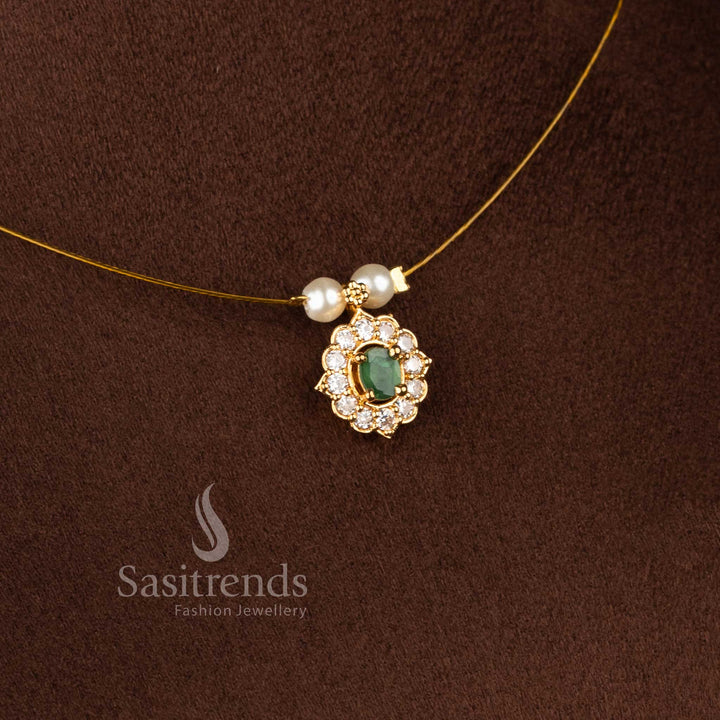 Traditional and festive wear AD necklace set with luxurious 24K micro gold plated finish - Sasitrends.