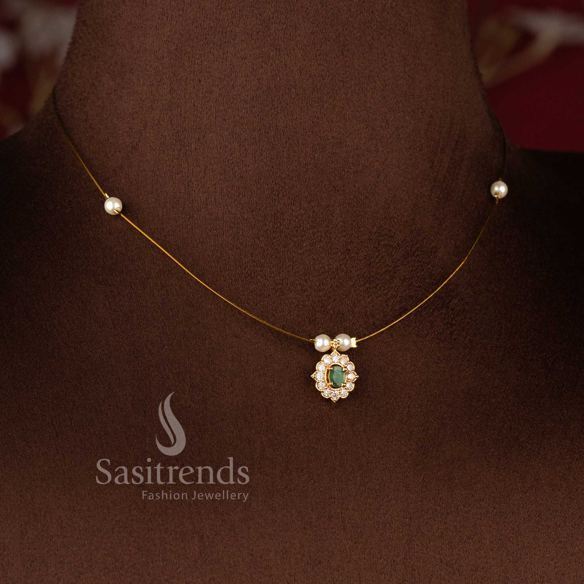 Traditional and festive wear AD necklace set with luxurious 24K micro gold plated finish - Sasitrends.