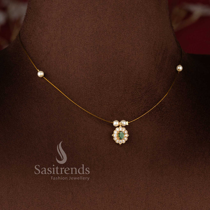 Traditional and festive wear AD necklace set with luxurious 24K micro gold plated finish - Sasitrends.
