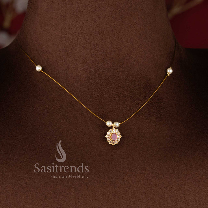 Traditional and festive wear AD necklace set with luxurious 24K micro gold plated finish - Sasitrends.