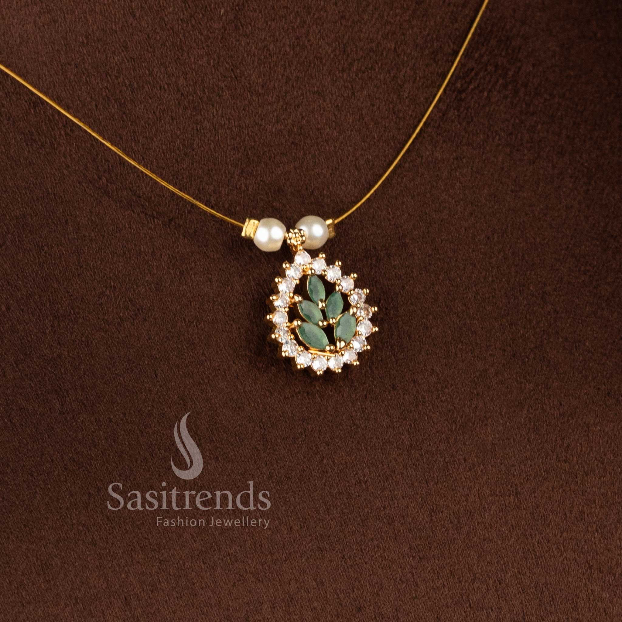 Guaranteed 24 Carat Micro Gold Plated Invisible American Diamond Necklace Set with elegant pearl accents and real gold look finish - Sasitrends