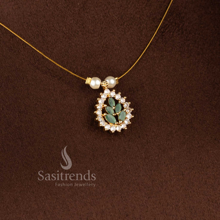 Guaranteed 24 Carat Micro Gold Plated Invisible American Diamond Necklace Set with elegant pearl accents and real gold look finish - Sasitrends