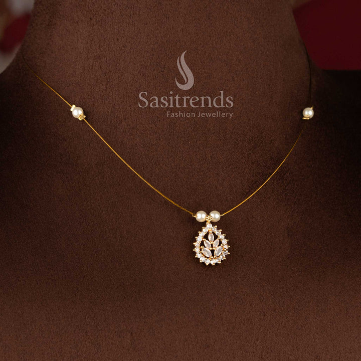 Traditional and festive wear AD necklace set with luxurious 24K micro gold plated finish - Sasitrends.