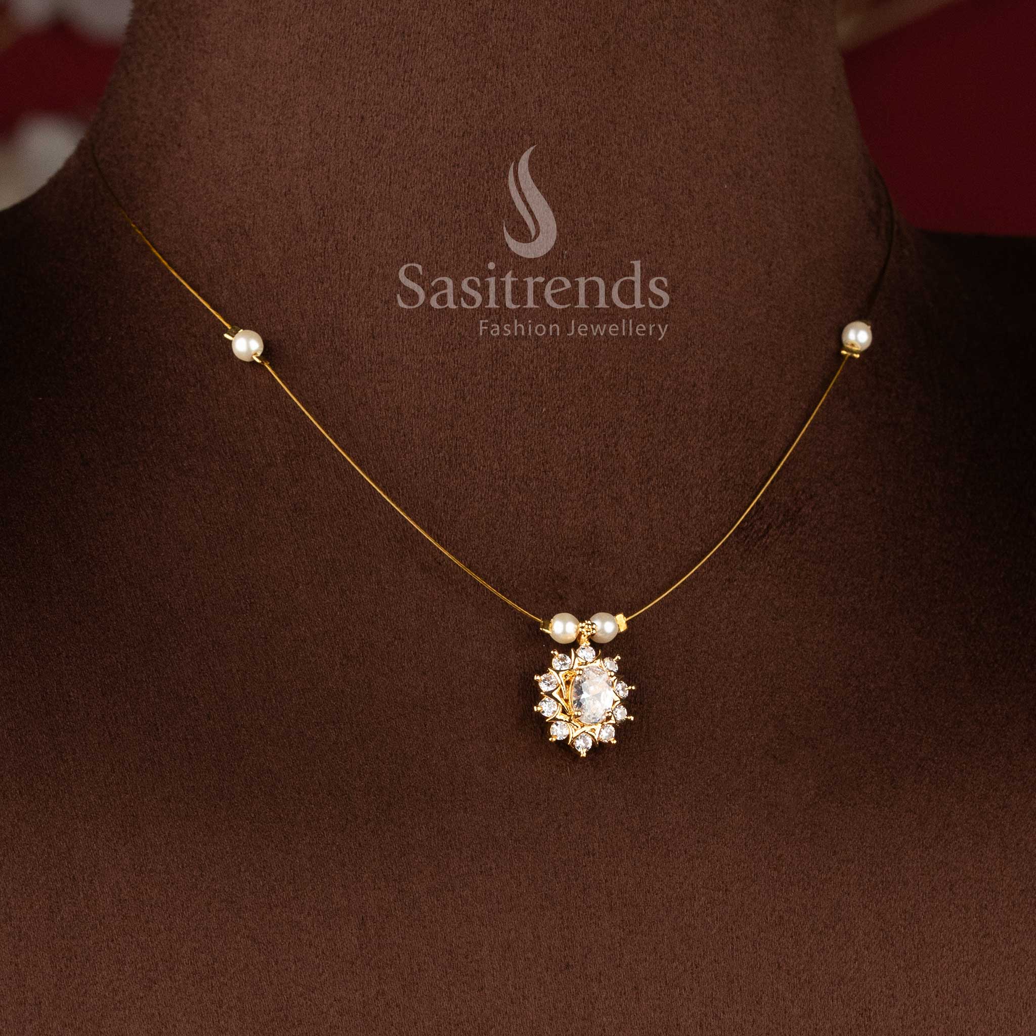 Elegant styling wear American Diamond Necklace Set with brilliant invisible setting and premium craftsmanship - Sasitrends