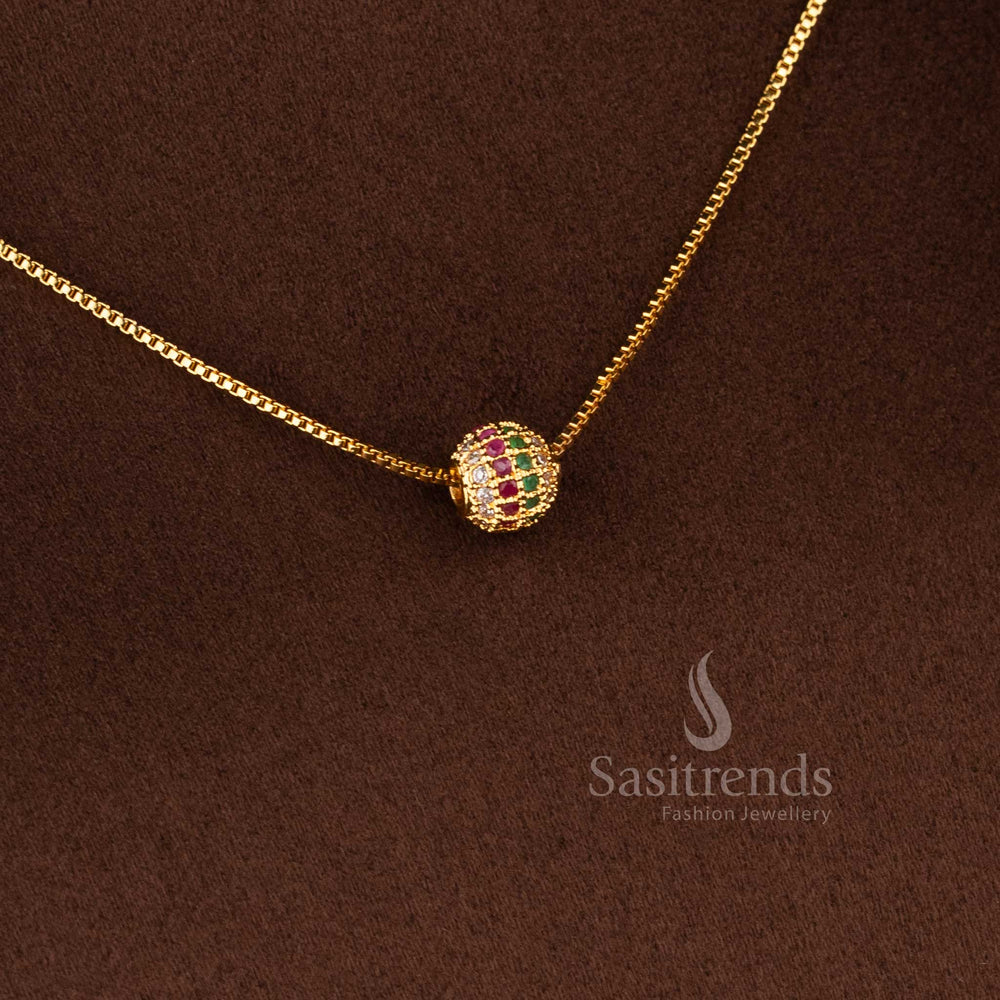 Micro Gold Plated Invisible Ball Chain Necklace with Sparkling AD Stone Bead, Real Gold Look Party Wear Jewellery for Women - Sasitrends