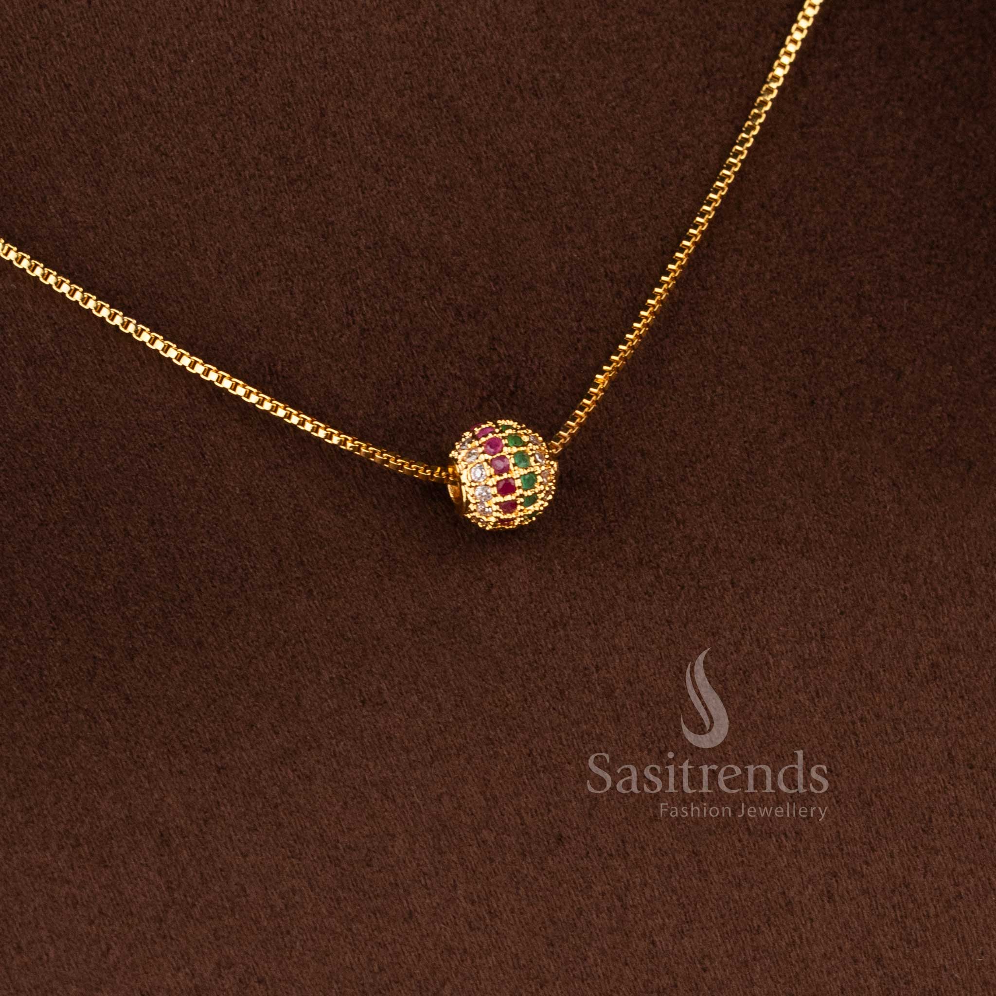 Micro Gold Plated Invisible Ball Chain Necklace with Sparkling AD Stone Bead, Real Gold Look Party Wear Jewellery for Women - Sasitrends