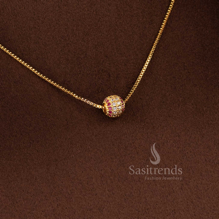 Micro Gold Plated Invisible Ball Chain Necklace with Sparkling AD Stone Bead, Real Gold Look Party Wear Jewellery for Women - Sasitrends