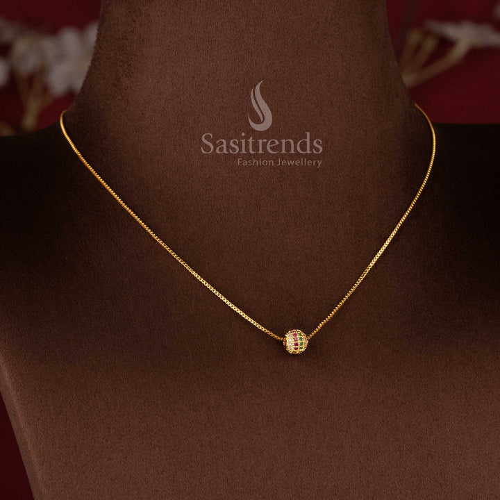 Sparkling AD Ball One Gram Micro Gold Plated Invisible Chain Necklace Look Like Real Gold - Sasitrends
